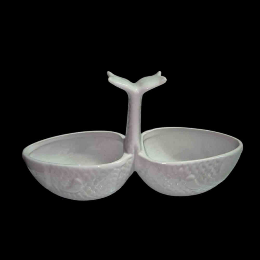 Pier 1 Imports Zoology Goldfish Condiment Server Porcelain White Whimsical